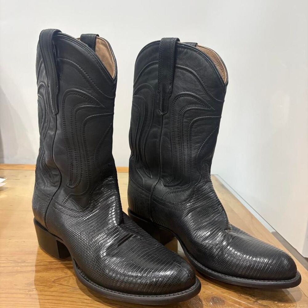 Tecovas the Nolan midnight black lizard leather cowboy boots size 9.5EE
